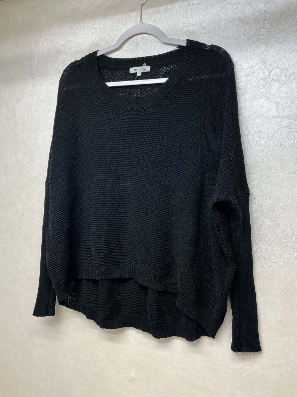 Miracle U.S.A. Black Open Knit High-Low Hem Boxy Sweater Size M/L - Picture 2 of 5